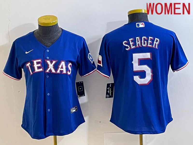 Women Texas Rangers #5 Seager Blue Game Nike 2023 MLB Jersey style 1->women mlb jersey->Women Jersey